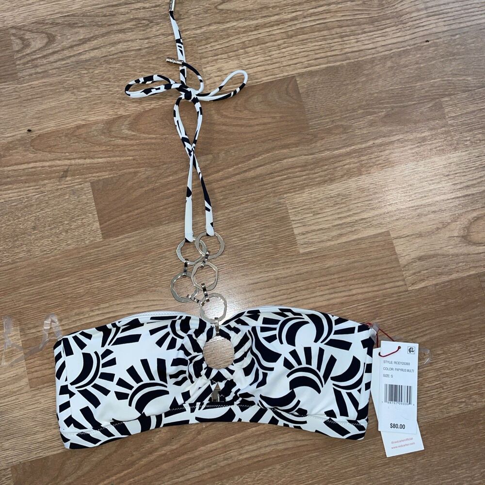 Red Carter Women’s Chain-Trim Shirred Bandeau Bikini Top Size Small NWT $80 - Picture 3 of 6